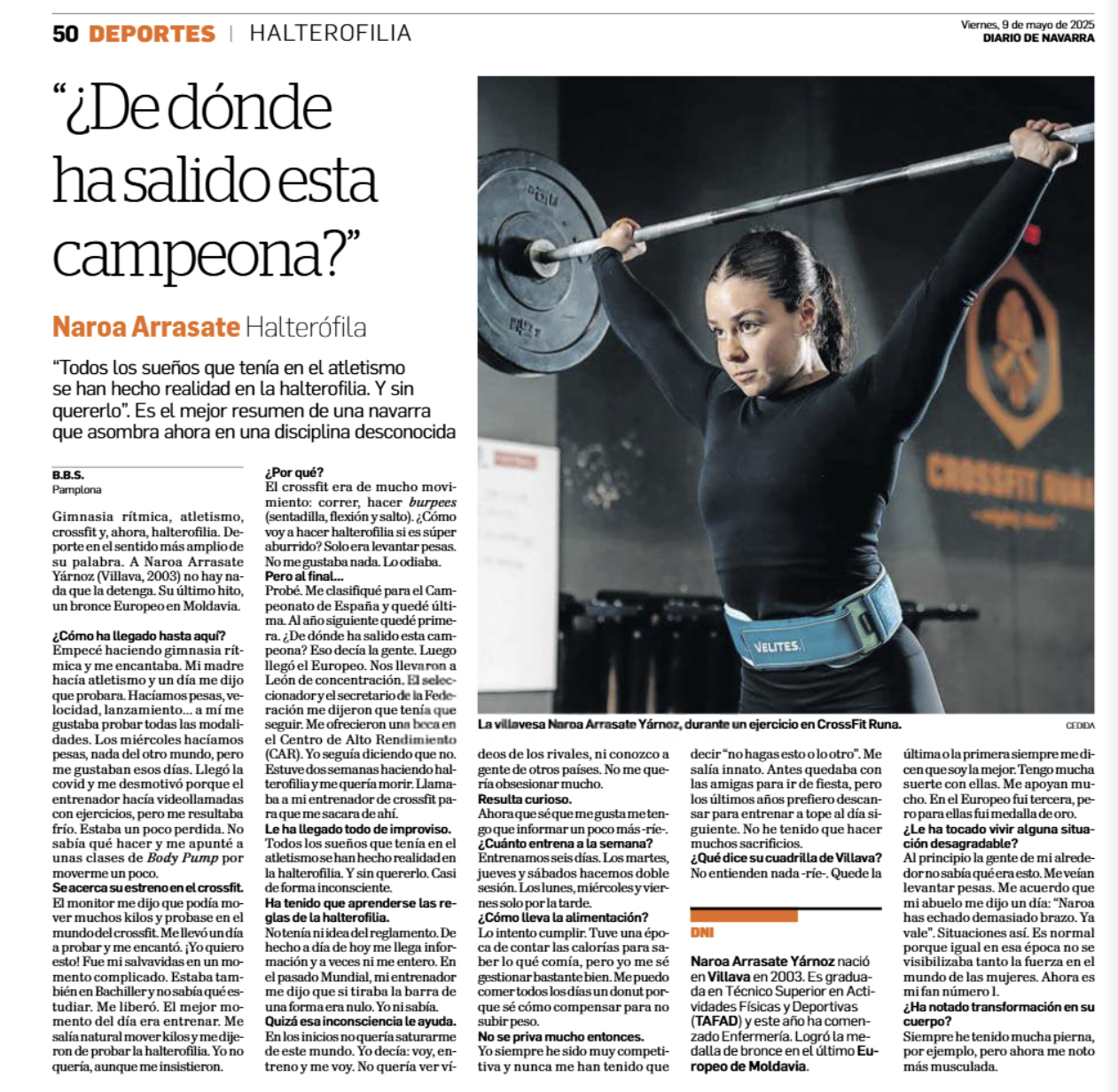 Entrevista de Diario de Navarra a Naroa Arrasate: &quot;&iquest;De d&oacute;nde ha salido esta campeona de Espa&ntilde;a?&quot;